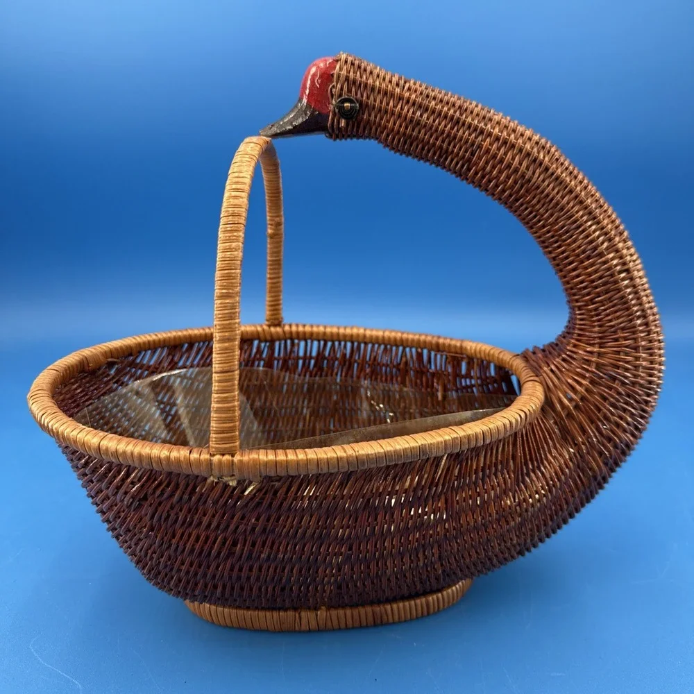 Vtg (2) Wicker Goose Duck Basket storage Country Farmhouse Primitive Planter